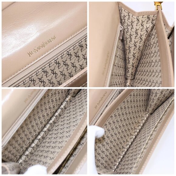 SAINT LAURENT Embossing Shoulder Bag Leather Beige Gold Auth 137993 - Picture 15 of 16